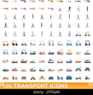 100 trasporto set di icone. Cartoon illustrazione di 100 trasporti icone set di vettore isolato su sfondo bianco Illustrazione Vettoriale