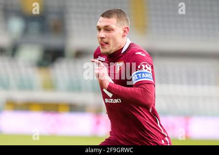 Andrea Belotti del Torino FC durante la Serie UNA partita di calcio tra Torino FC e COME Roma allo Stadio Olimpico Grande Torino il 18 aprile 2021 a Turi Foto Stock