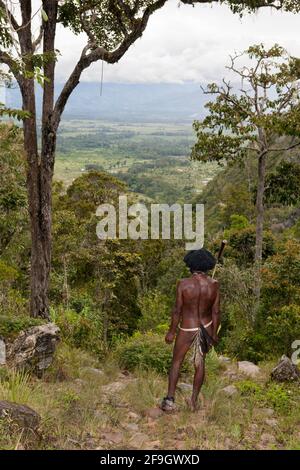 Dani guerriero, Il Baliem Valley, Papua occidentale, in Indonesia Foto Stock