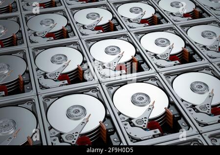 Sfondo delle unità disco rigido HDD, rendering 3D Foto Stock