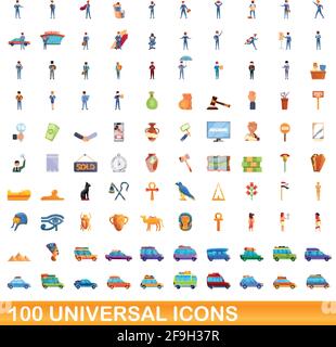 100 universal set di icone. Cartoon illustrazione di 100 icone universali set di vettore isolato su sfondo bianco Illustrazione Vettoriale