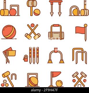 Set di icone croquet. Contorno insieme di icone vettoriali croquet per il web design isolato su sfondo bianco Illustrazione Vettoriale