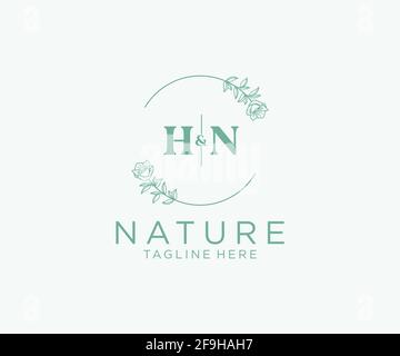 Lettere HN modello logo feminile floreale, modificabile logo monoline prefabbricate adatto, Luxury wedding branding femminile, corporate. Illustrazione Vettoriale