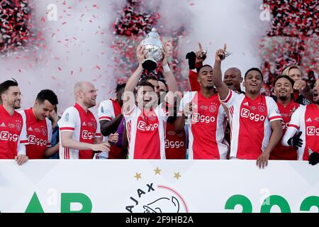 *Nicolas Tagliafico* di Ajax, *Davy Klaassen* di Ajax, *Dusan Tadic* di Ajax, *Ryan Gravenberch* di Ajax, *Jurrien Timber* di Ajax, *Devyne Rensch* di Ajax durante la finale della COPPA KNVB di Ajax-Vitesse del 18 2021 aprile a Rotterdam Olanda Foto di SCS/KVB Media OUT (OLANDA) Foto Stock