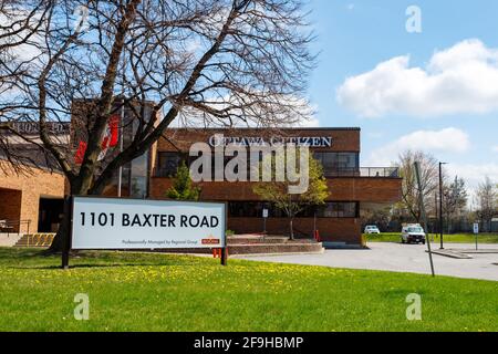 Ottawa, Ontario, Canada - 18 aprile 2021: Uffici a 1101 Baxter Road servono come quartier generale per il cittadino di Ottawa e i media locali di Postmedia Network. Foto Stock