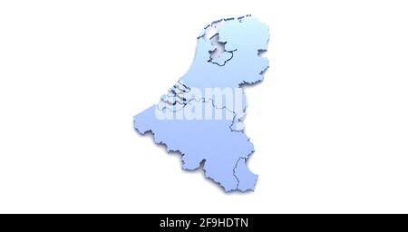 Unione Benelux. Benelux Paesi mappa e bandiera 3D illustrazioni su sfondo bianco. Foto Stock