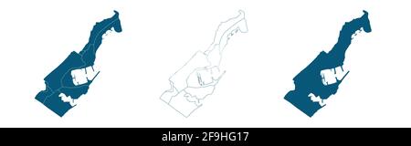 Mappa di Monaco con le regioni selezionate in nero su a. bianco Illustrazione Vettoriale