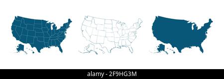 Mappa degli Stati Uniti d'America. USA mappa con e senza stati isolati, vettore Illustrazione Vettoriale