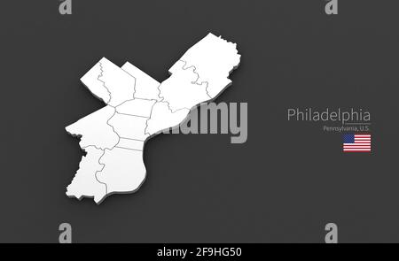 Mappa della città di Philadelphia. Serie 3D Map di città in Pennsylvania. Foto Stock