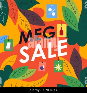 Mega sconto prezzo di vendita, shopping su sconti Illustrazione Vettoriale