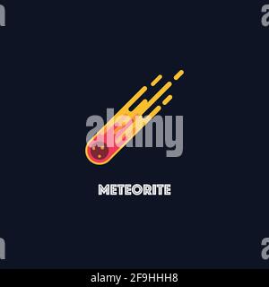 Logo meteorite su sfondo nero. Illustrazione vettoriale di stile piatto Illustrazione Vettoriale