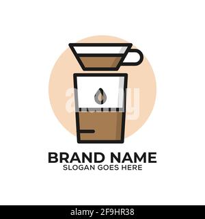 Ispirazione per il design del logo del server del caffè V60, può utilizzare l'icona del logo del bar con stile piatto Illustrazione Vettoriale