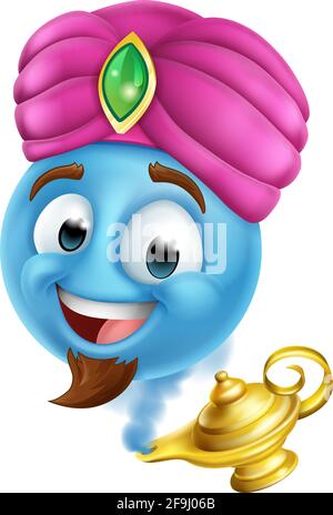 Genie lampada Emoticon viso Cartoon Illustrazione Vettoriale