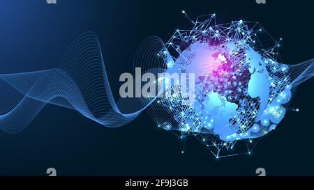 Connessione di rete globale aziendale. Concetto di composizione di punti e linee della mappa mondiale del business globale. Tecnologia Internet globale. Big data Illustrazione Vettoriale