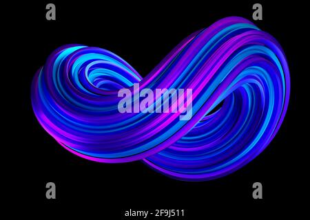 Rappresentazione 3d astratta di forme colorate intrecciate con superficie metallica linee Foto Stock
