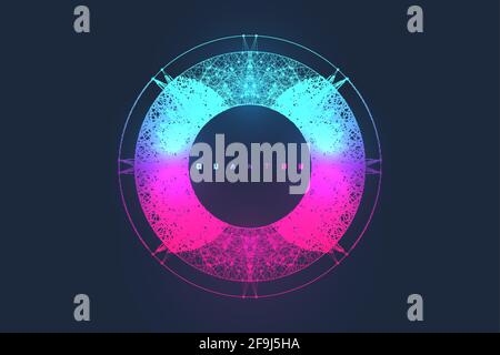 La narrativa astratta illustrazione vettoriale quantum computer technology. Sfera di sfondo di esplosione. Apprendimento profondo di intelligenza artificiale. Dati di grandi dimensioni Illustrazione Vettoriale
