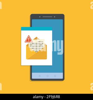 Smartphone Cartoon con avviso su e-mail. Design grafico logotipo semplice e piatto. Illustrazione Vettoriale