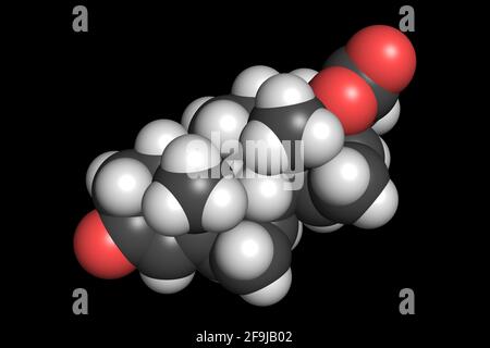 Drospirenone contracceptive Medication Molecule 3D rende la struttura chimica Foto Stock