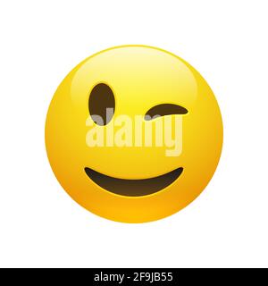 Vector Emoji giallo smiley verricello faccia con occhi e bocca su sfondo bianco. Icona divertente Emoji. Illustrazione 3D per chat o messaggi. Illustrazione Vettoriale