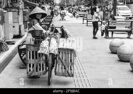 Mobile Fruit Vendor, Yogyakarta, Java, Indonesia. Foto Stock