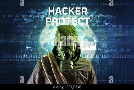 Hacker senza volto al lavoro, concetto di sicurezza Foto Stock