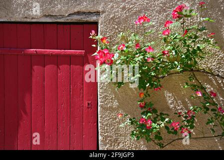 Tipica facciata rurale in stile Provençal nel pittoresco villaggio di Lourmarin a Vaucluse, Provenza Francia. Foto Stock