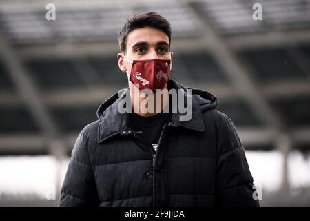 Torino, Italia. 18 aprile 2021. Il tennista Lorenzo Sonego frequenta la Serie A tra il Torino FC e LA Roma. Il Torino FC ha vinto 3-1 anni come Roma. Credit: Nicolò campo/Alamy Live News Foto Stock