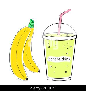 Banana drink e banane. Illustrazione vettoriale. Illustrazione Vettoriale