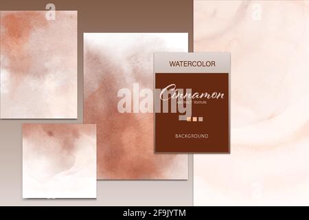 Set di colori marroni dello sfondo color acquerello. Abstract può essere utilizzato per decorare biglietti d'auguri, poster, copertine o striscioni di sfondo. Illustrazione Vettoriale