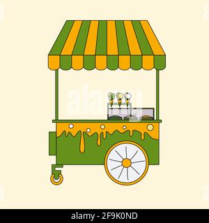 Gelato giallo verde cart su fondo beige drawan mano illustrazione vettoriale con contorno nero Illustrazione Vettoriale