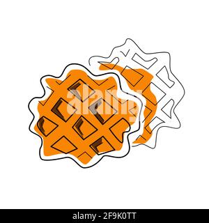 contorno del dessert a due cialde belghe disegnate a mano con colori vettoriali illustrazione Illustrazione Vettoriale