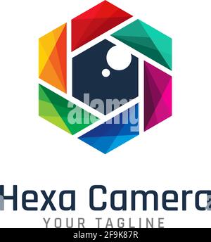 Fotocamera Hexa con logo Illustrazione Vettoriale