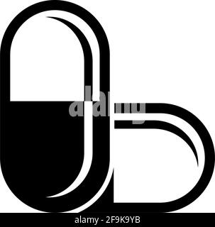 Pillole Capsule, farmaco, Painkiller. Illustrazione dell'icona Flat Vector. Semplice simbolo nero su sfondo bianco. Pillole Capsule, segno farmaco Illustrazione Vettoriale