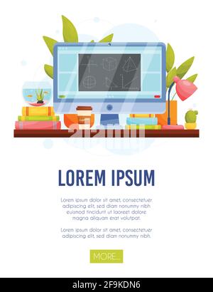 Concetto di formazione a distanza. Illustrazione dell'area di lavoro principale. Illustrazione vettoriale. Illustrazione Vettoriale