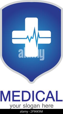 Icona scudo con farmacia medica isolata su sfondo bianco Illustrazione Vettoriale