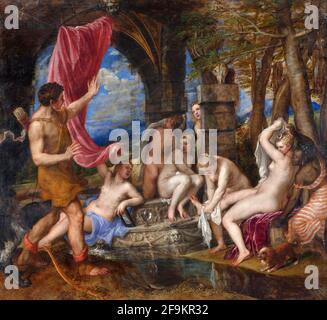 Diana e Actaeon di Tiziano Vecellio (Tiziano - 1490-1576), olio su tela, c.1556-9 Foto Stock