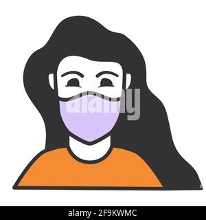 Persone che indossano maschera chirurgica protettiva.contorno vettore piatto . Illustrazione Vettoriale