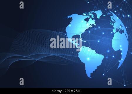 Sfondo della connessione Internet, senso astratto della scienza e della tecnologia grafica. Illustrazione della connessione di rete globale Foto Stock