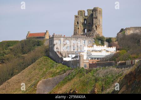 Veduta del Castello di Scarborough nel North Yorkshire Foto Stock