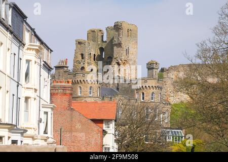 Veduta del Castello di Scarborough nel North Yorkshire Foto Stock