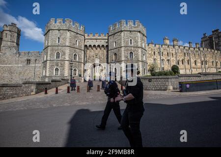 UK Royal Funeral a Windsor: La costruzione del Duca di Edimburgo funerale a Windsor, Berkshire, Inghilterra, Regno Unito Foto Stock