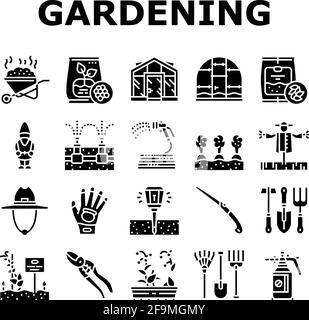 Collezione di attrezzature da giardinaggio icone Set Vector Illustrazione Vettoriale