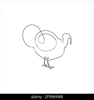 Disegno di linea tatuaggio uccello tacchino. One Line uccelli fattoria icona minimalista. Farm Bird One line disegno mano stampa continua d'arte, Vector Illustration. Gratis Illustrazione Vettoriale