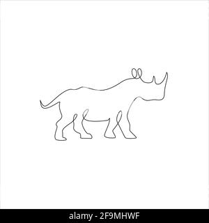 Icona minimalista di Rhinoceros a una linea. Tatuaggio animale con disegno a linee. Rinoceronte disegno a mano a una linea stampa continua d'arte, Illustrazione vettoriale. Canto libero Illustrazione Vettoriale