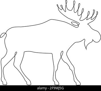 Icona minimalista di un'unica linea di Moose Deer. Moose o Caribou renna una linea di disegno a mano di arte continua Illustrazione vettoriale. Disegno libero a linea singola di Illustrazione Vettoriale