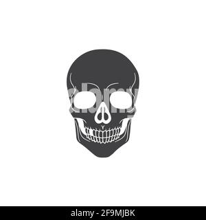 Illustrazione vettoriale dell'icona del cranio umano minimalista moderno. Semplice scheletro di icona testa per Halloween o concetto di morte. Simbolo del cranio isolato su bianco Illustrazione Vettoriale