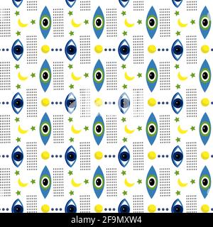 Pattern con occhi e simboli blu mistici. Illustrazione Vettoriale