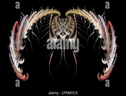 Immagine fiamma frattale, assomiglia a una creatura fantasy di insetti simmetria arte digitale astratta Foto Stock