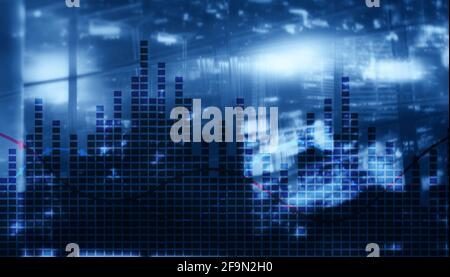 Universal Finance Business background. Diagrammi sullo sfondo degli uffici della città. Foto Stock