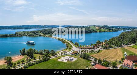 Veduta aerea del centro del lago di Enderndorf a Brombachsee Foto Stock